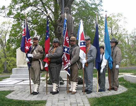 'Delaware Grays' SCV Camp 2068 color guard presenting Southern colors during memorial to Jeff Davis; April 8th, 2006