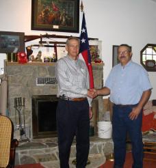 Great-grandson of Samuel B. Hearn, Mr. William Bruce, of Tennessee, visits the Hearn ancestrial state of Delaware on July 28th, 2005. He is seen shaking hands with Delaware Grays SCV Camp Commander Mr. John Zoch Sr. while on his visit through Delaware.